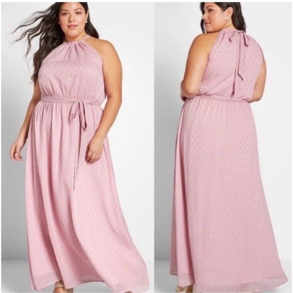 ModCloth Illuminated‎ Elegance Tie Waist Maxi Dress Women 3X Metallic Chiffon